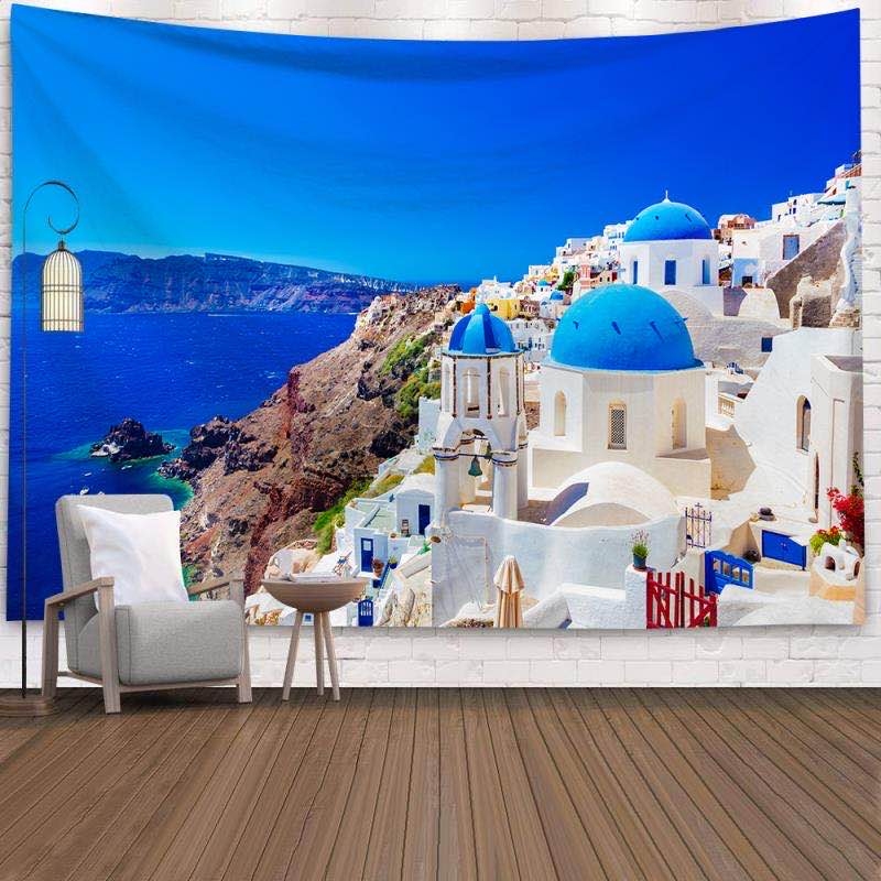 Aesthetic Tapestry - Tapeçaria de cenário de Santorini, Grécia,
