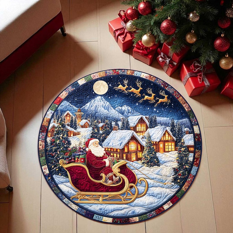 Home Xmas Decor Ideas - Capacho redondo de Natal de trenó