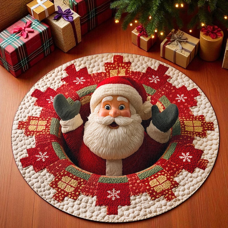 Home Xmas Decor Ideas - Capacho redondo de Papai Noel de