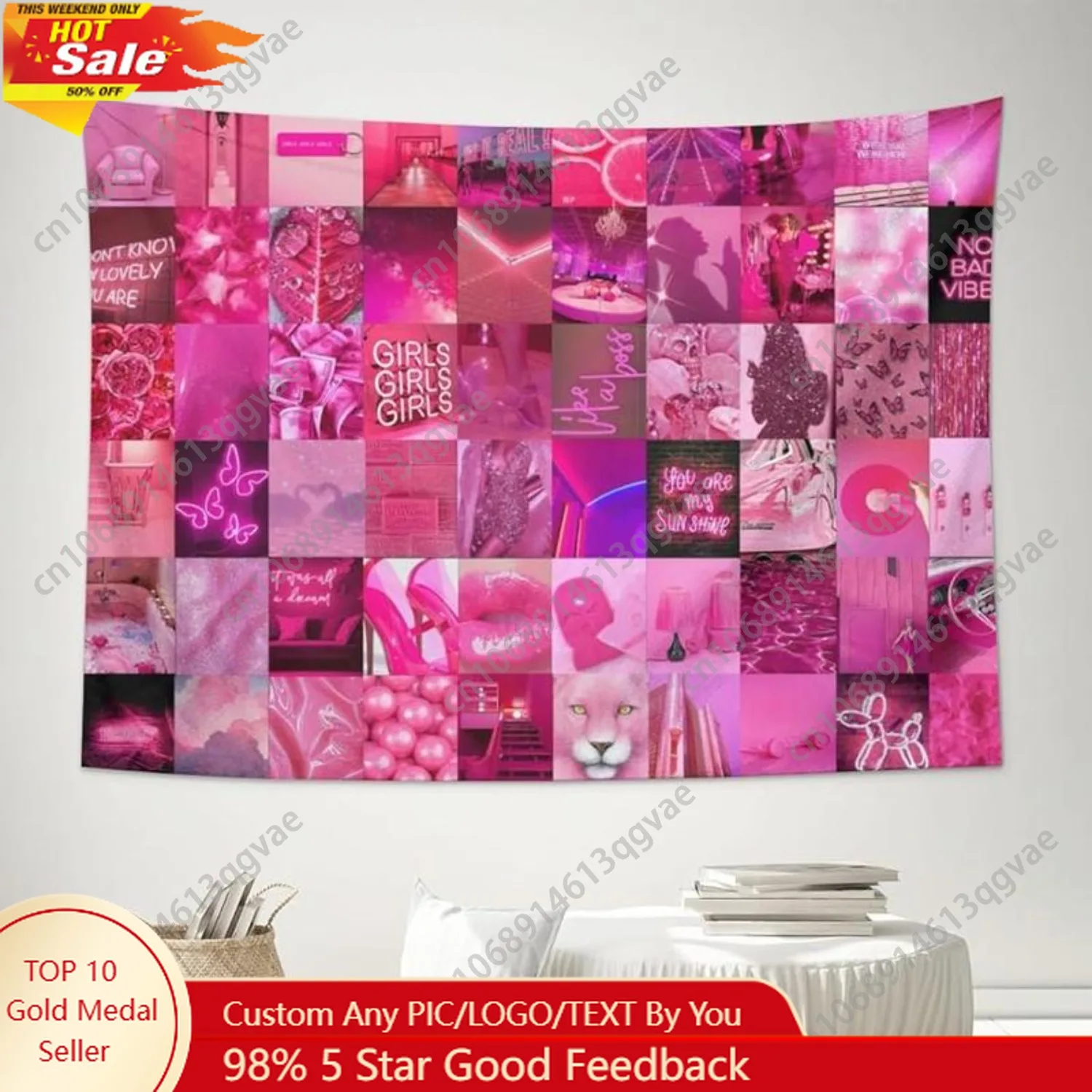 Aesthetic Tapestry - Tapeçaria Decorativa Rosa Estilosa para Pendurar