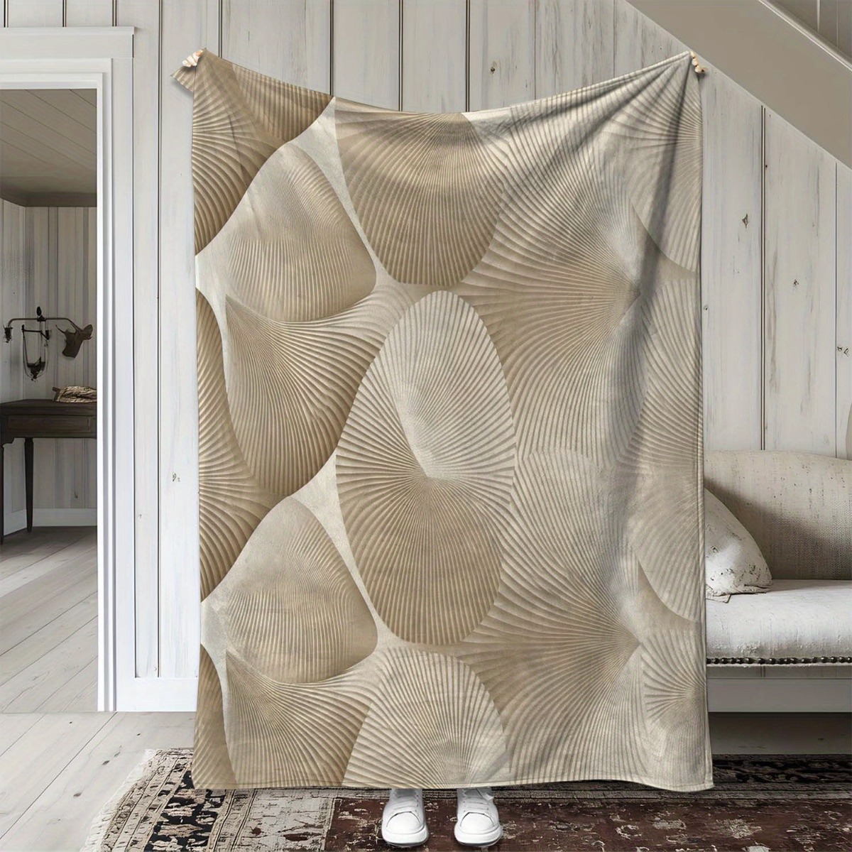 Neutral Throw Blanket - Manta de Lã Moderna Abstrata com