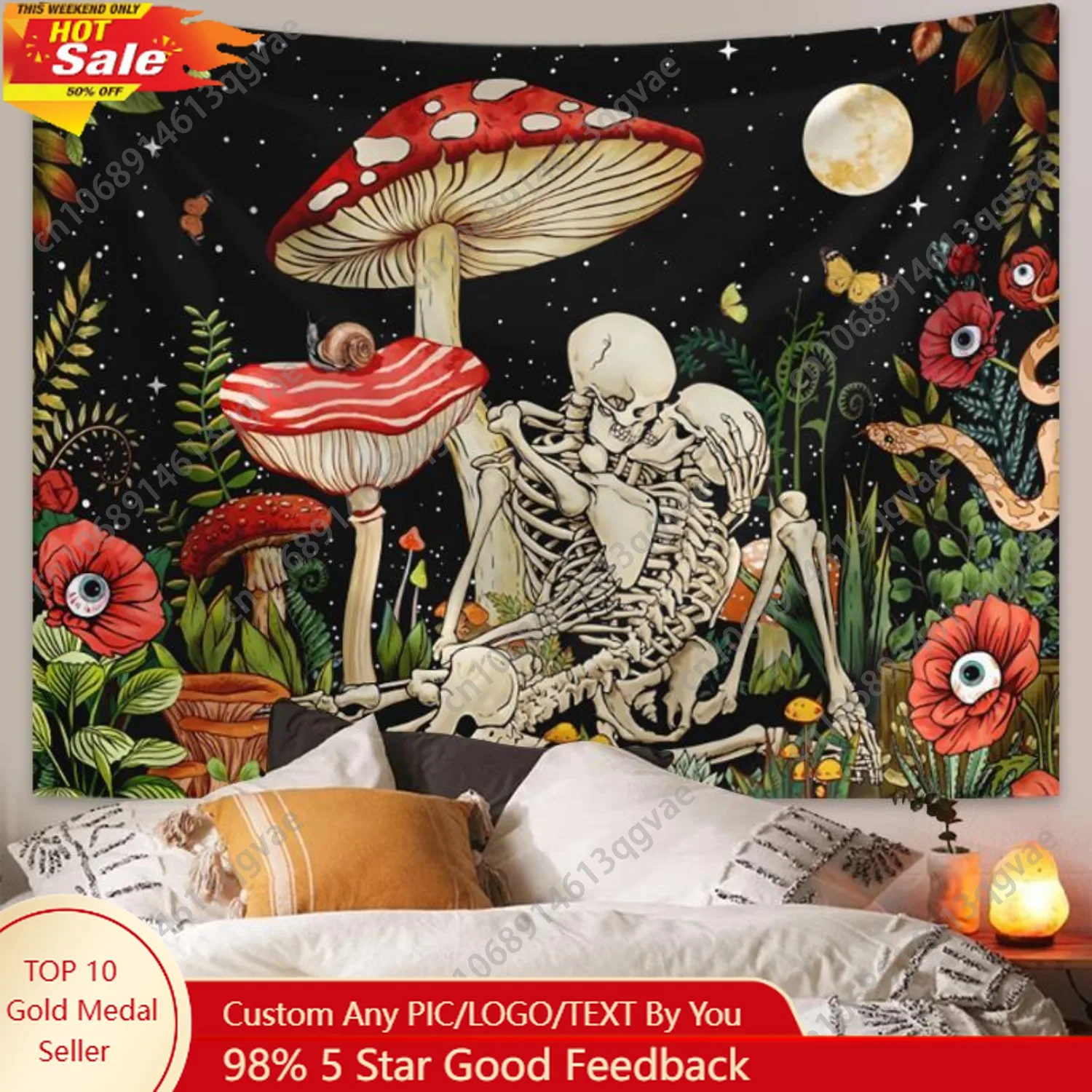 Aesthetic Tapestry - Tapeçaria com Estampa de Cogumelos e