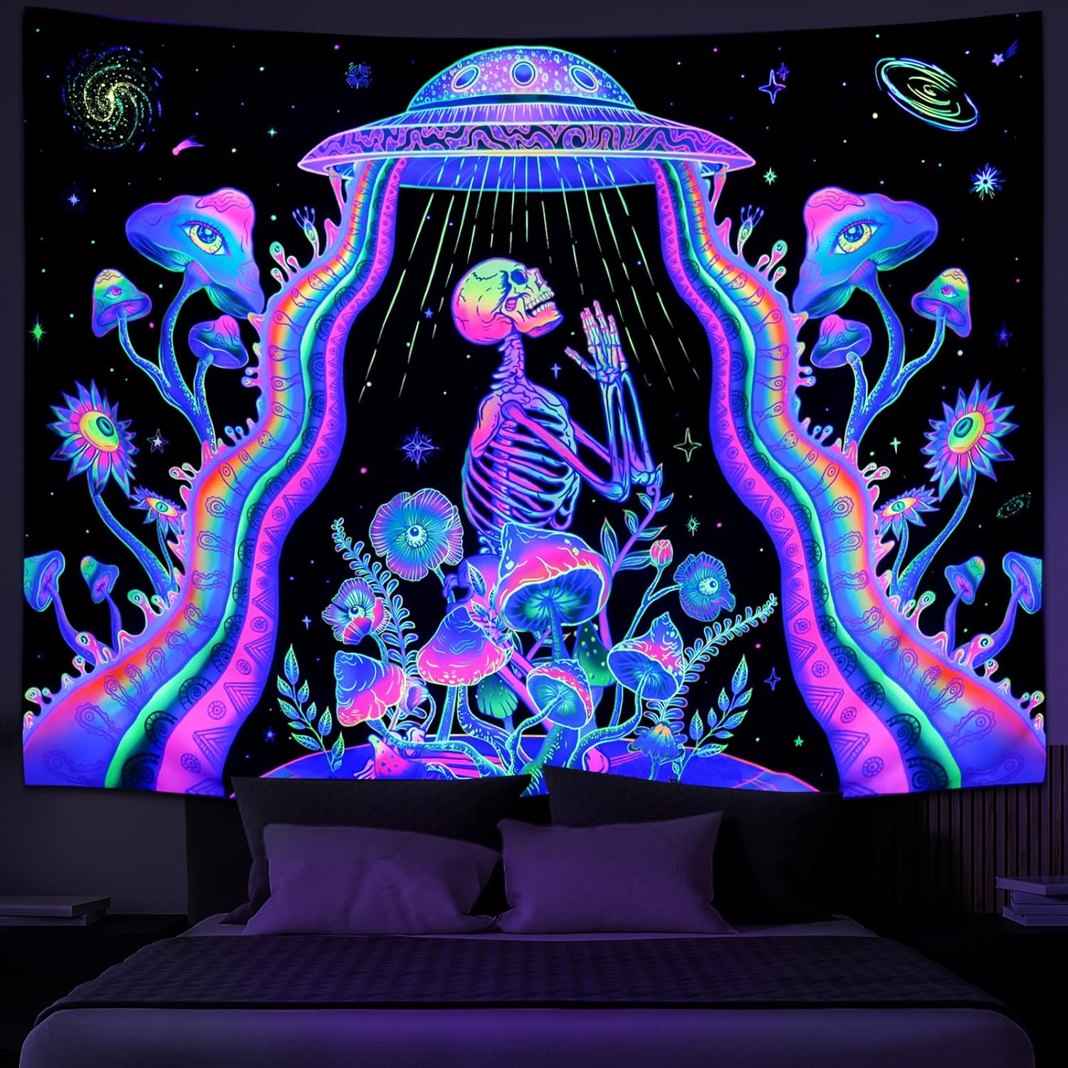 Tapeçaria de caveira blackligh - Aesthetic Tapestry avaliação e preço
