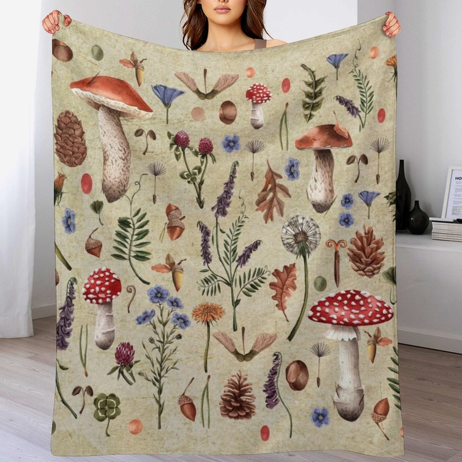 Cogumelos botânicos retrô, flo - Neutral Throw Blanket avaliação e preço