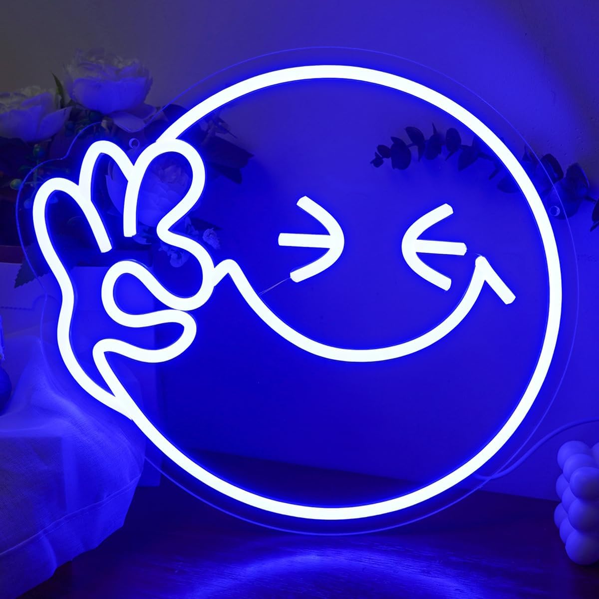 Emoji sorriso ok sinal de néon - Home Decor Emoji avaliação e preço