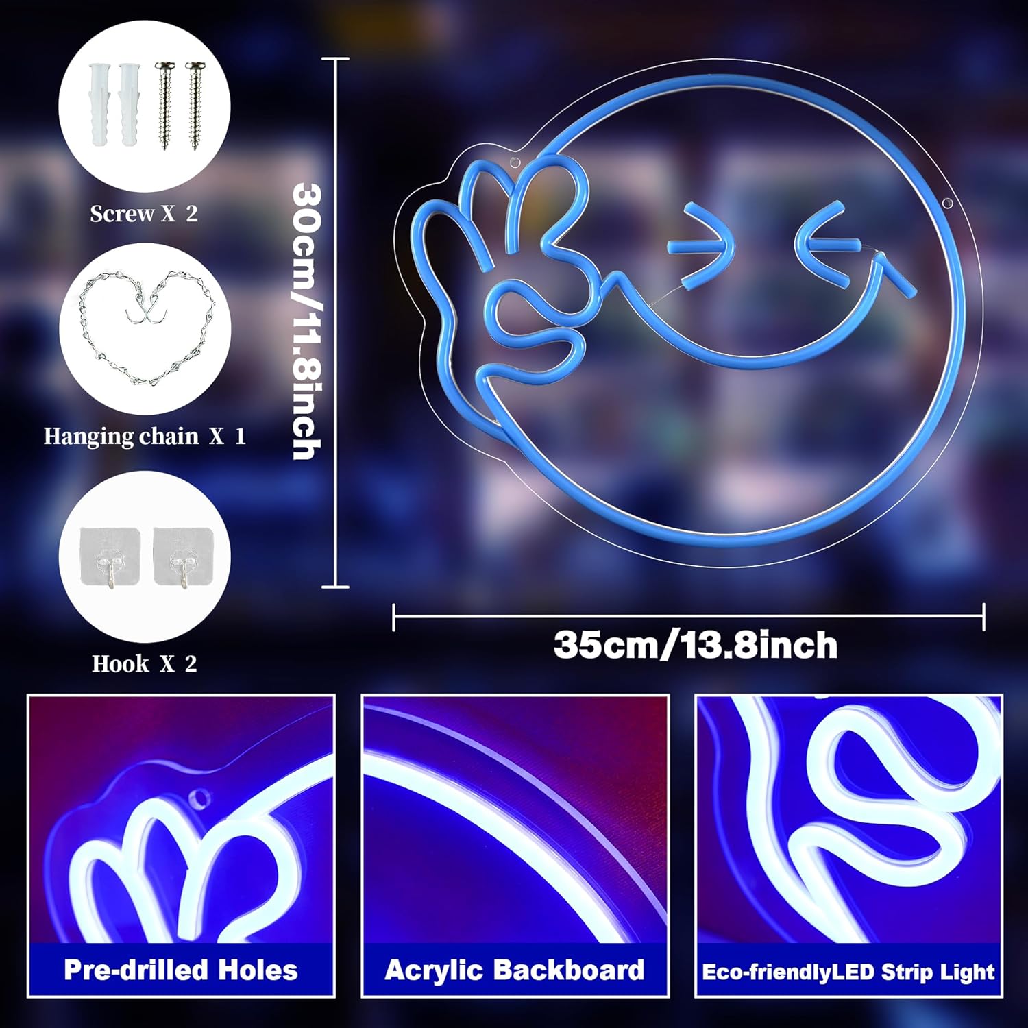 Emoji sorriso ok sinal de néon - Home Decor Emoji avaliação e preço