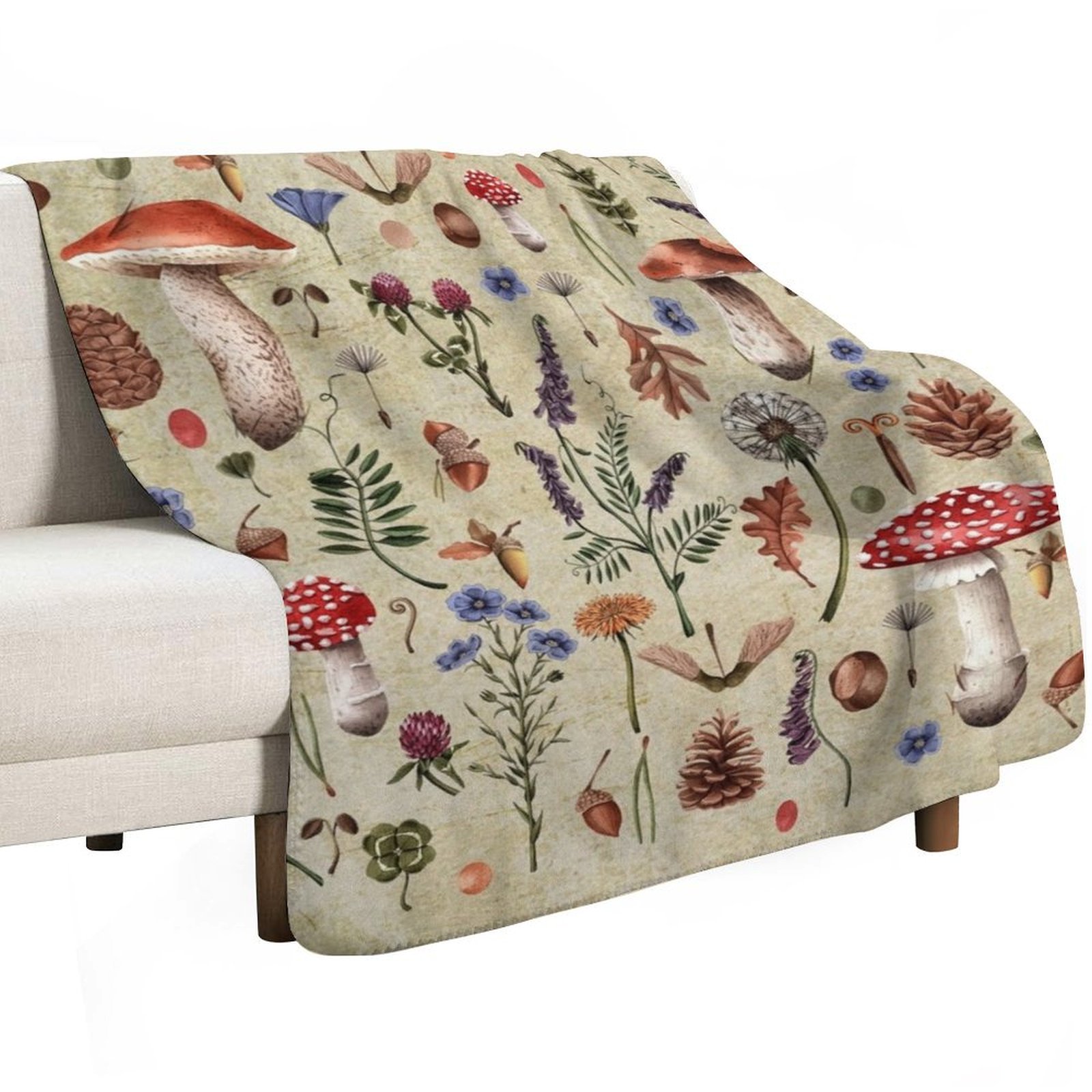 Cogumelos botânicos retrô, flo - Neutral Throw Blanket avaliação e preço